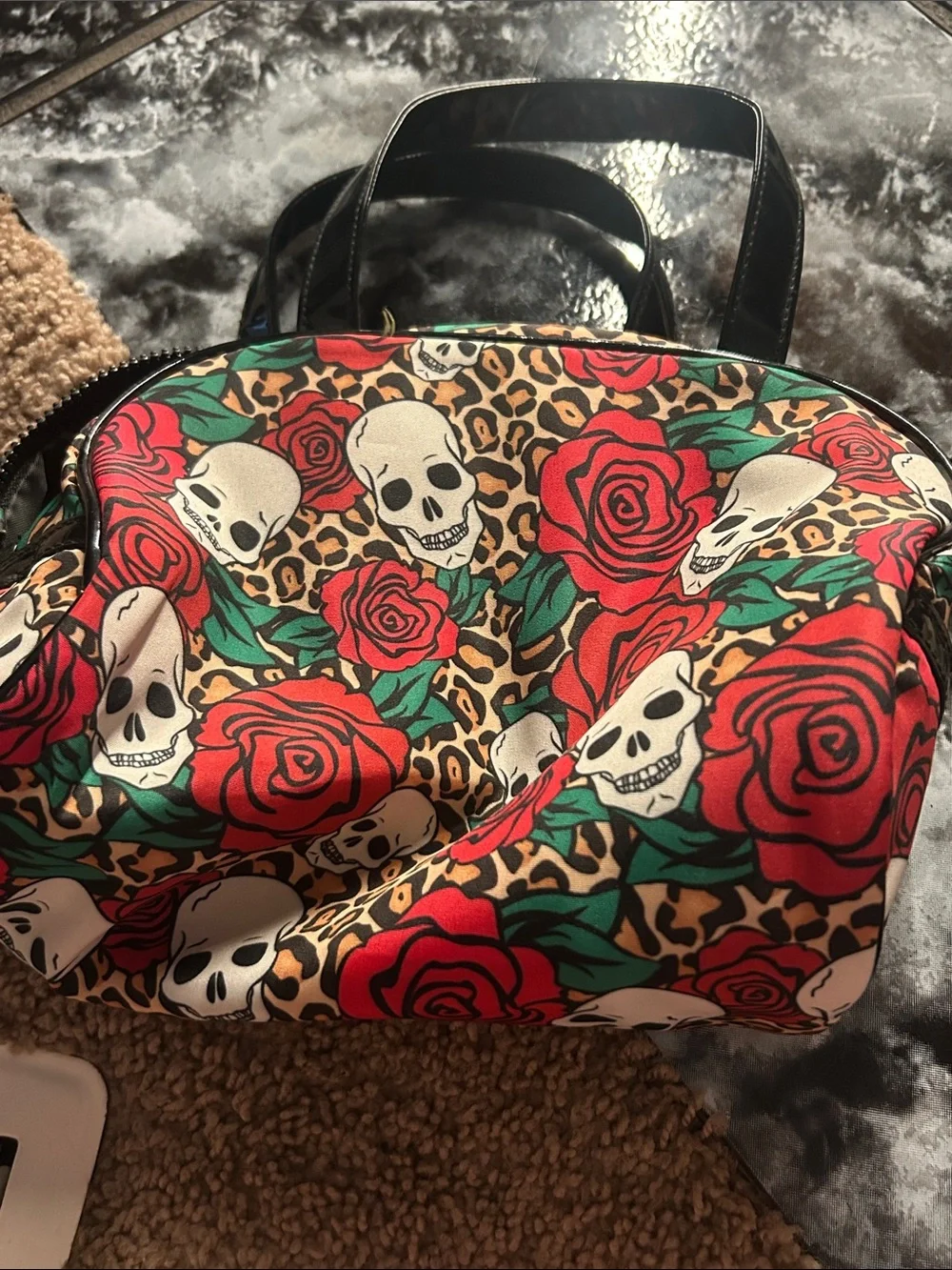 Red Rose & Skull Print Women's Handbag